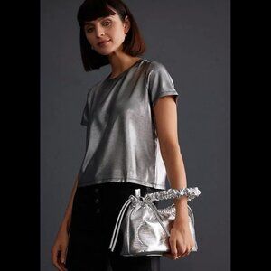 NWT Anthropologie Silver Porridge Shine Glam Tee size M